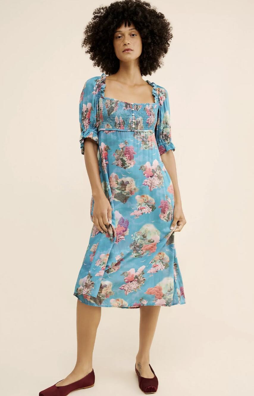 Anthropologie Floral Square Neck Midi Dress